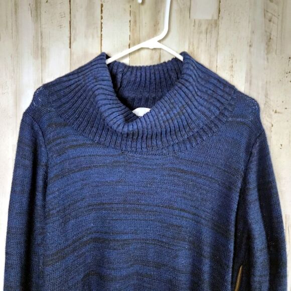 Emily Rose Asymmetrical Zipper Cowl Neck Sweater Blue Size Large - Picture 9 of 10